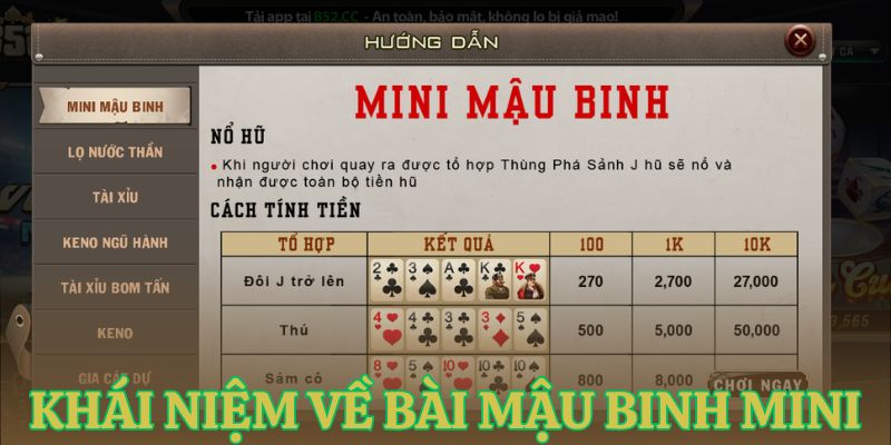 khai niem ve bai mau binh mini Khái niệm về bài mậu binh mini