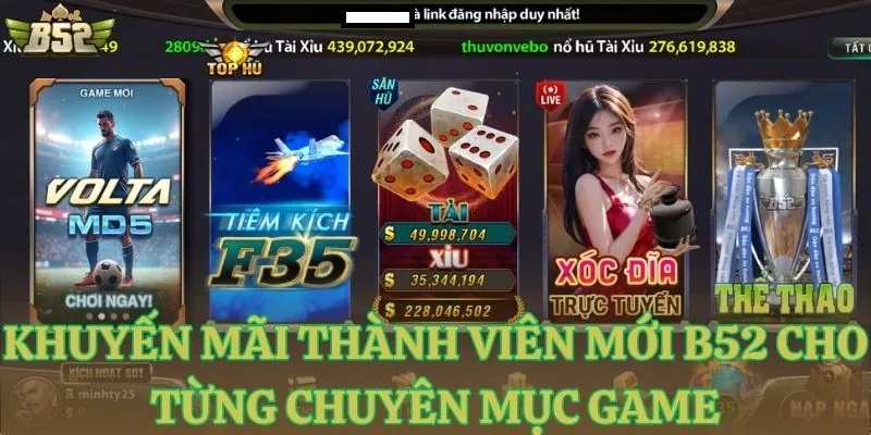khuyen mai thanh vien moi b52 cho tung chuyen muc game Khuyến mãi thành viên mới B52 cho từng chuyên mục game