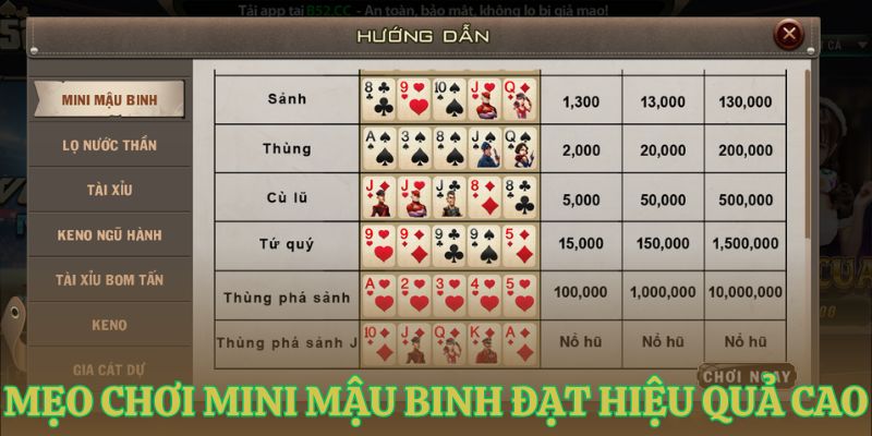 meo choi mini mau binh dat hieu qua toi da Mẹo chơi mini mậu binh đạt hiệu quả tối đa