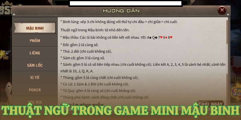 thuat ngu cua game bai mau binh Thuật ngữ của game bài mậu binh